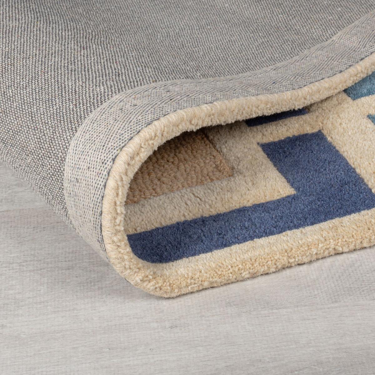 Retro Blocks Carved Wool Runner Blue – image 4