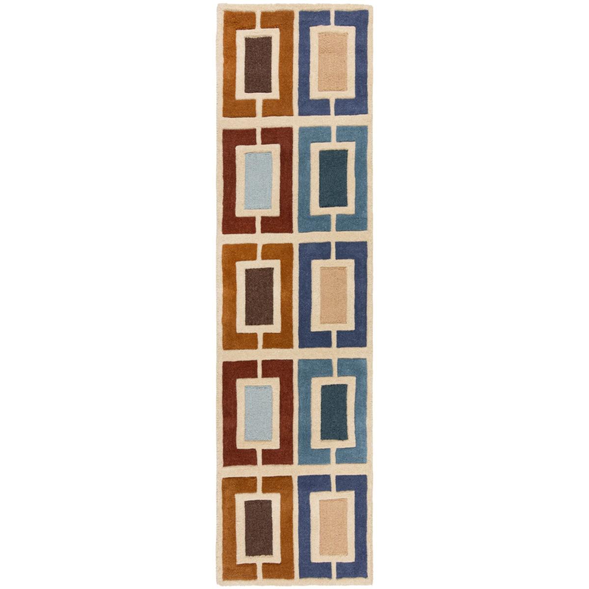 Retro Blocks Carved Wool Runner Blue – image 5