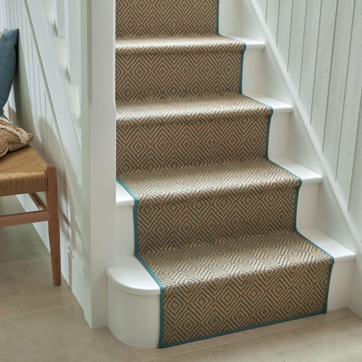 Diamond Jute Border Stair Runner Pacific Blue – image 6