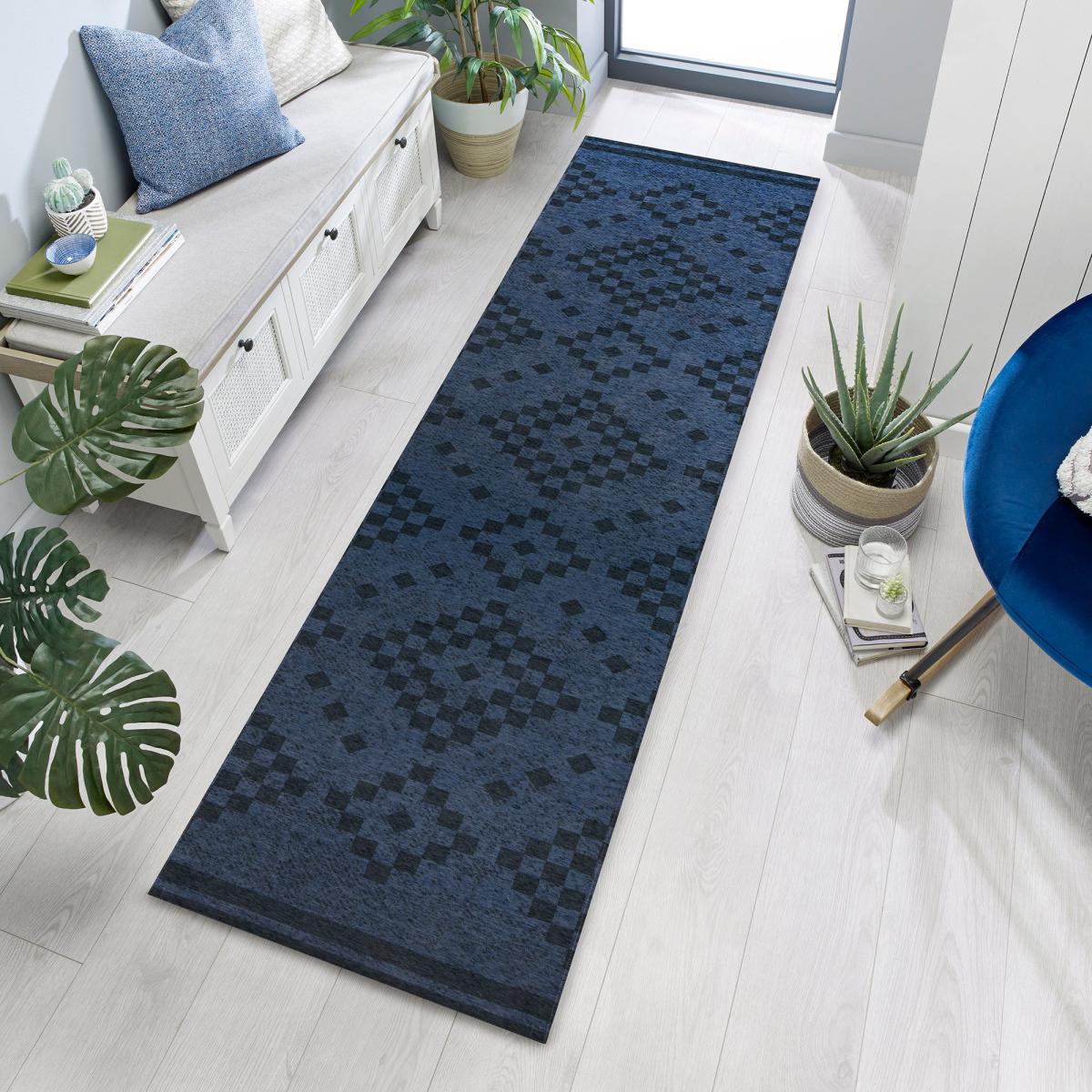 Match Eve Trellis Washable Runner Navy – image 1