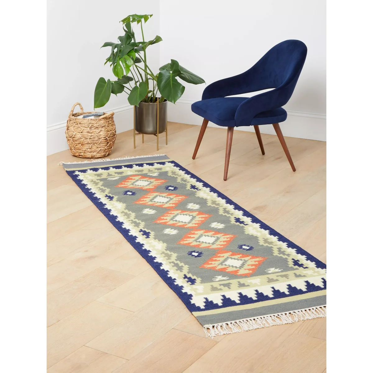 John Lewis & Partners Geometric Kelim Runner, Blue/Multi, L240 x W70cm – image 2