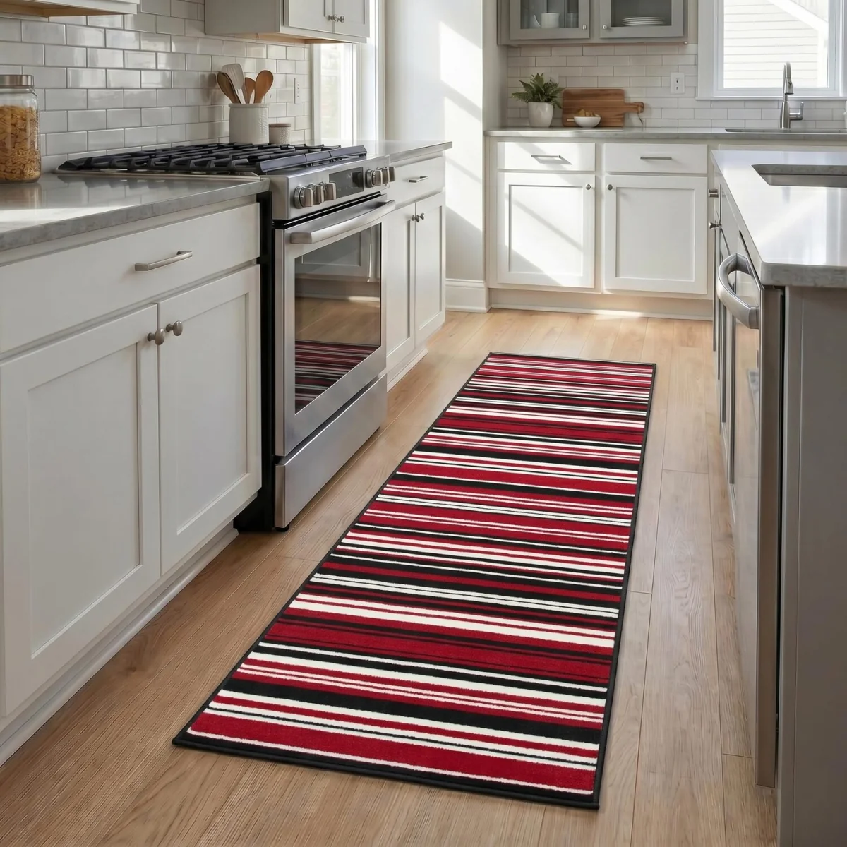 Two Tone Striped Hallway Runner - Red / 150cm – image 2