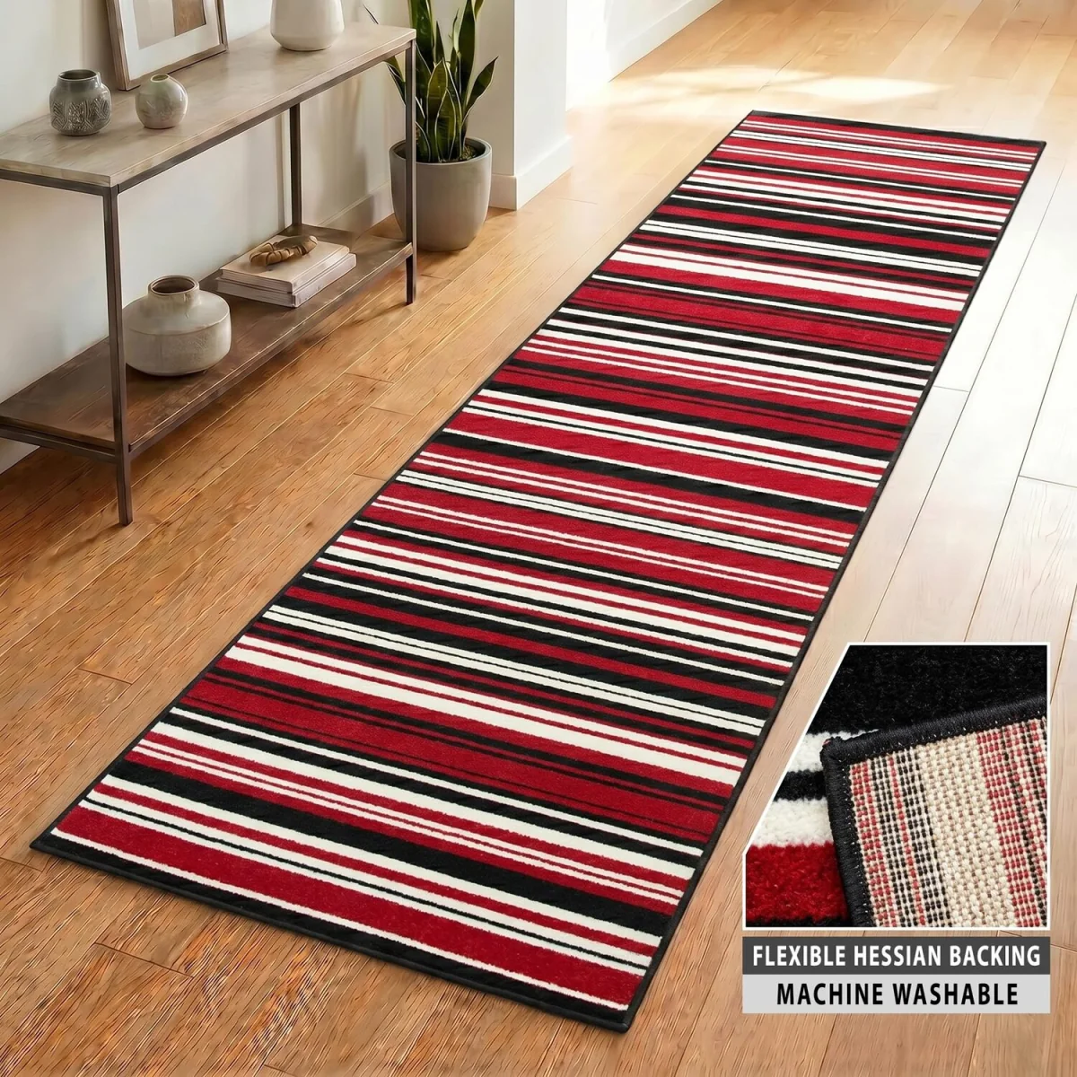 Two Tone Striped Hallway Runner - Red / 150cm – image 4