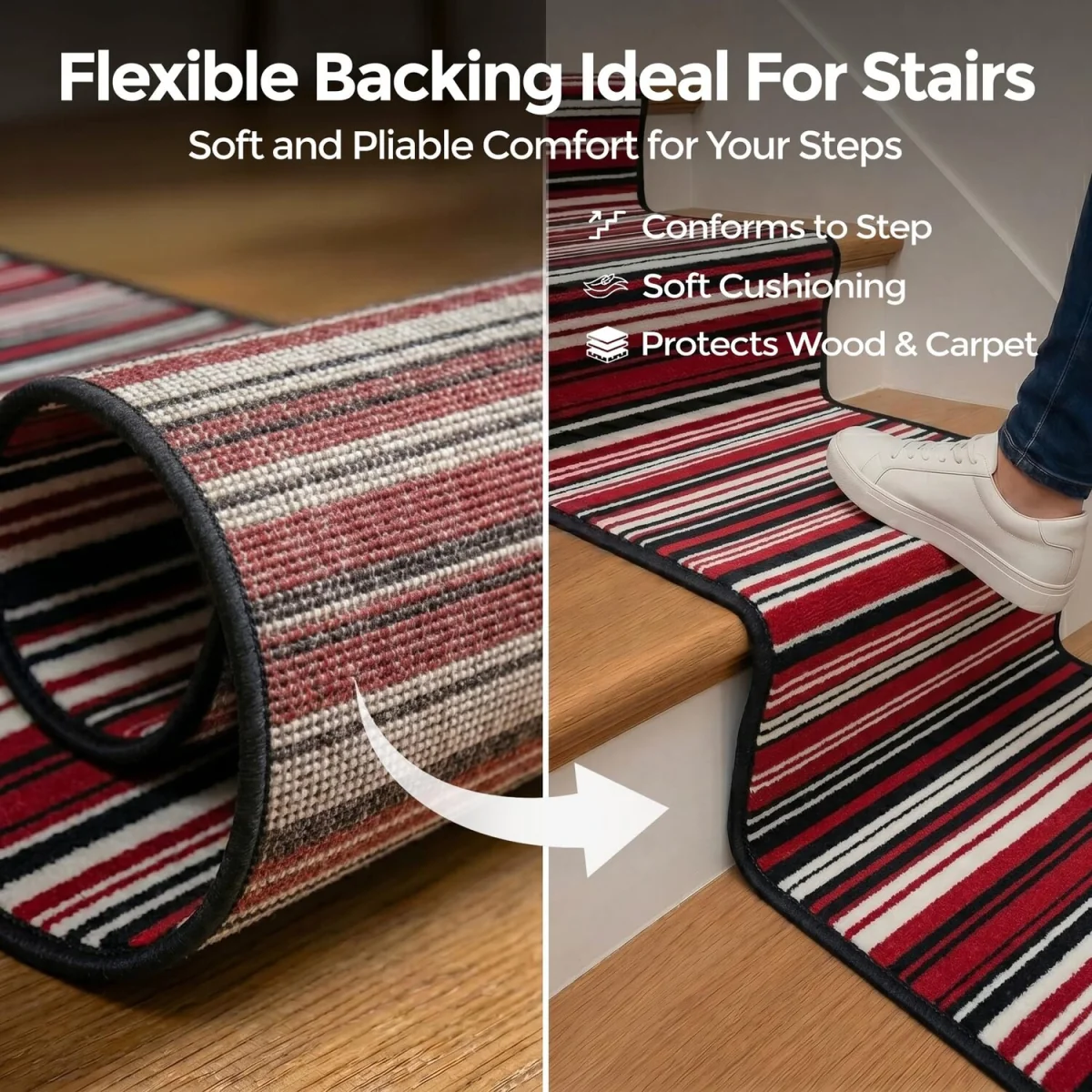 Two Tone Striped Hallway Runner - Red / 150cm – image 5