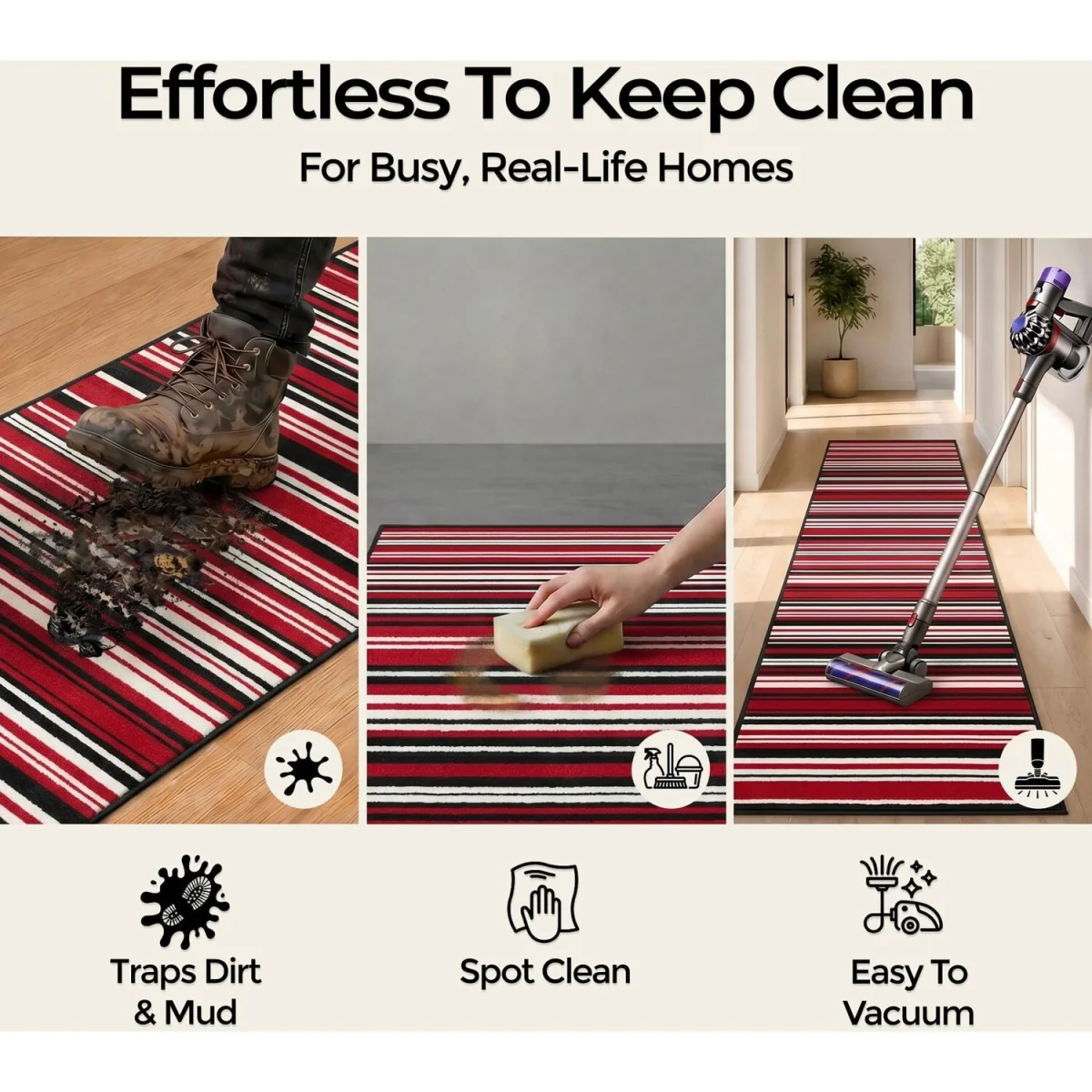 Two Tone Striped Hallway Runner - Red / 150cm – image 6