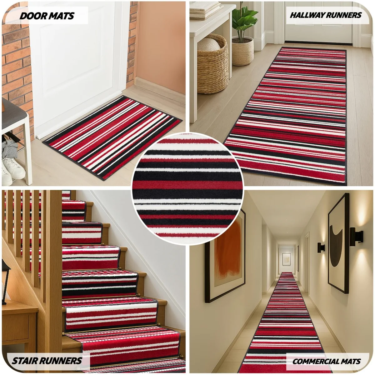 Two Tone Striped Hallway Runner - Red / 150cm – image 7