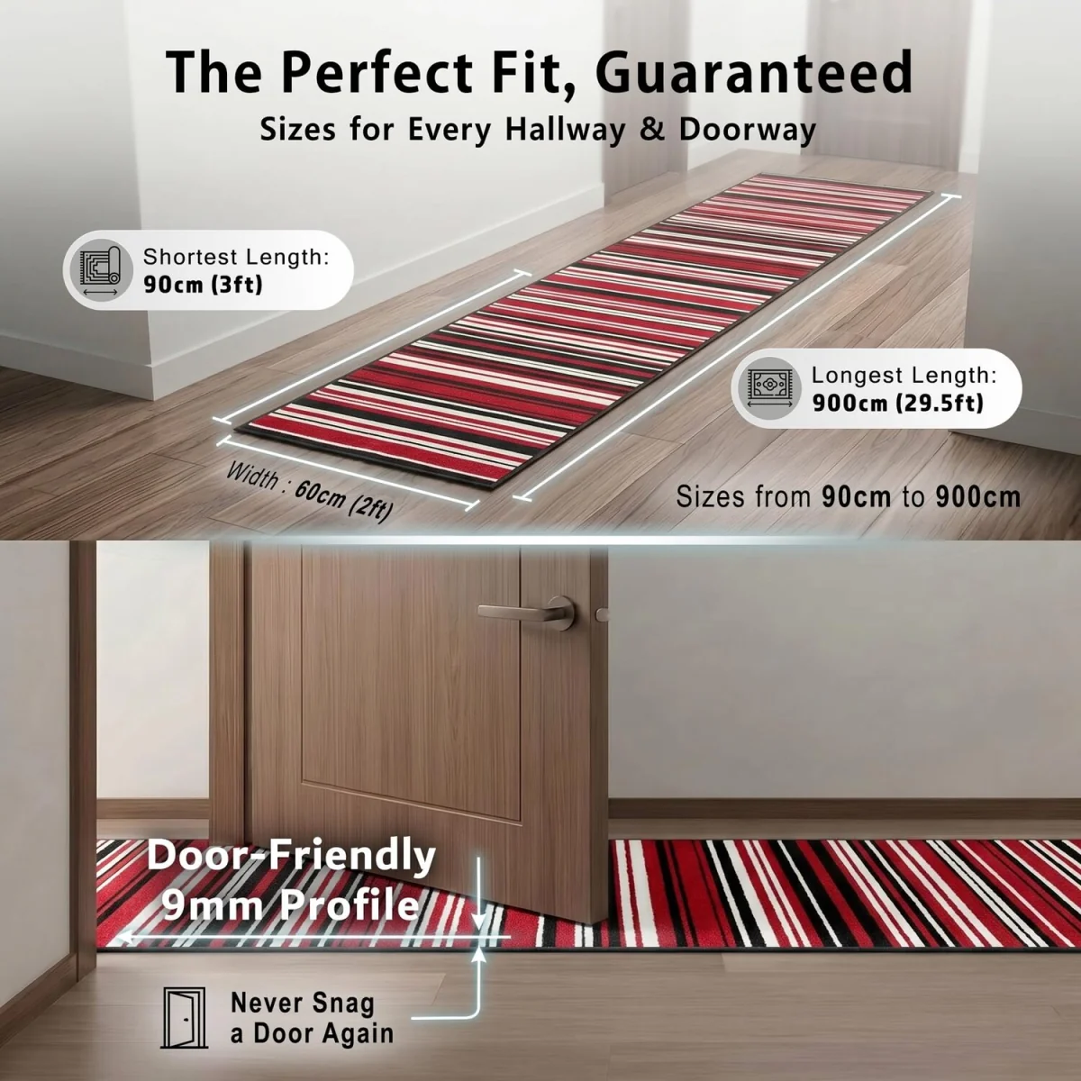 Two Tone Striped Hallway Runner - Red / 150cm – image 8