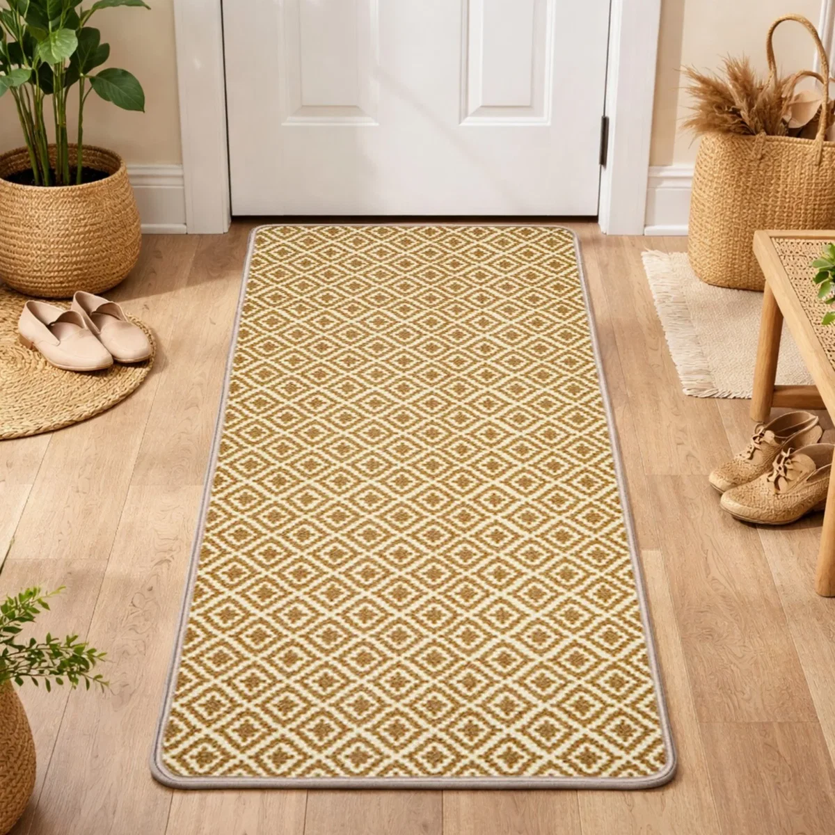 Washable Indoor Door Mat Runner with Anti-Slip Backing - Light Brown