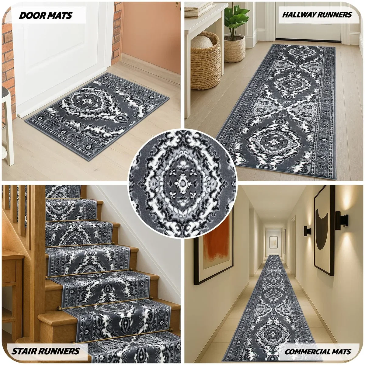 Texas Medallion Traditional Hallway Runner - Grey / 720cm – image 5
