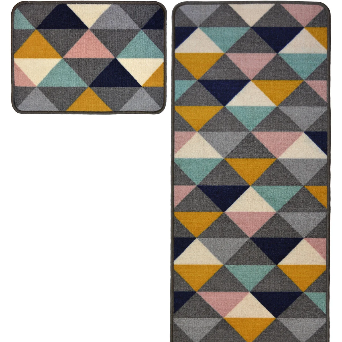 Multicoloured Geometric Non Slip, Washable Runner and Doormat Set - - Navy – image 2
