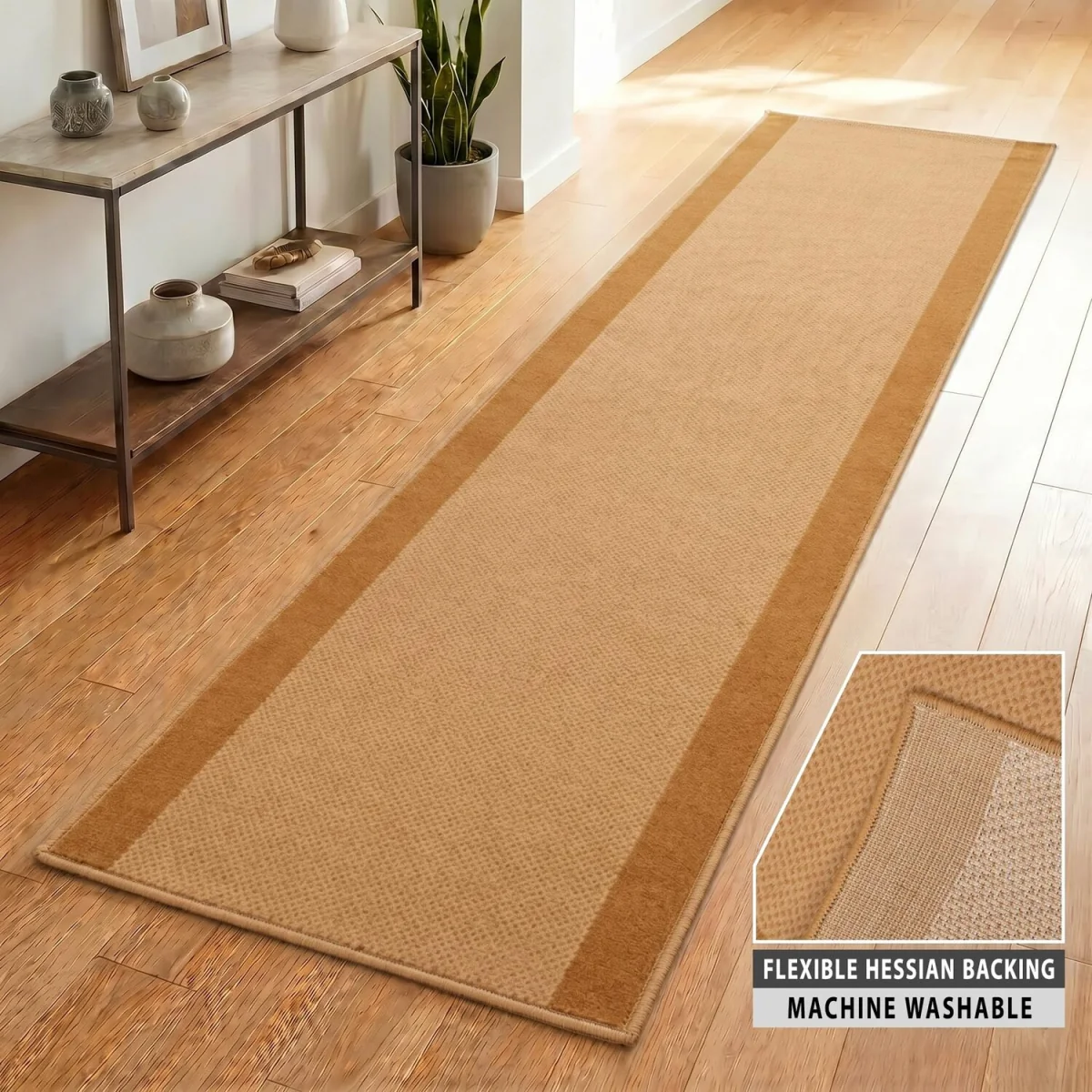 Bordered Traditional Hallway Runner - Beige / 450cm – image 4