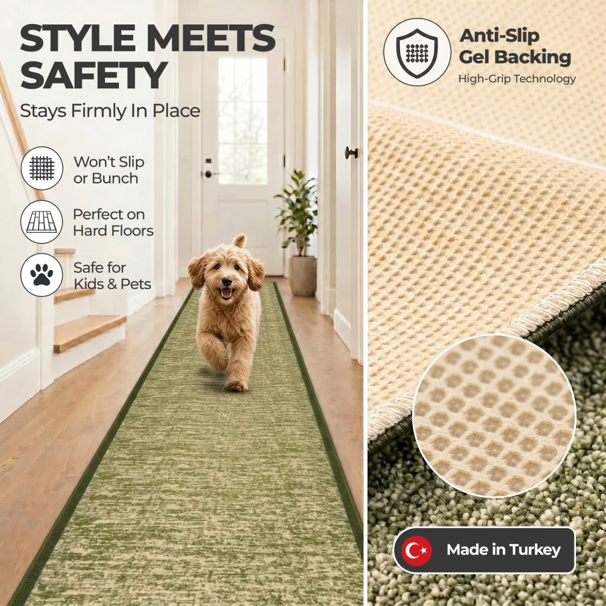Blend Mottled Hallway Runner - Green / 244cm – image 5