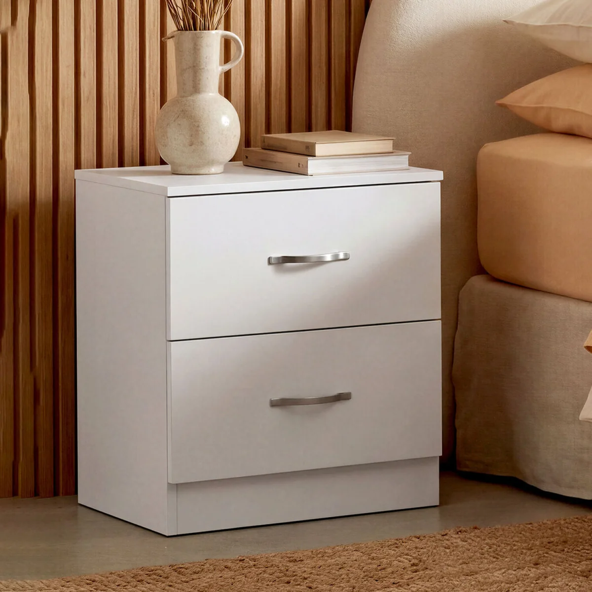 Bedside Table 2 Drawer Metal Handles Runners White Bedroom Cabinet - White – image 8