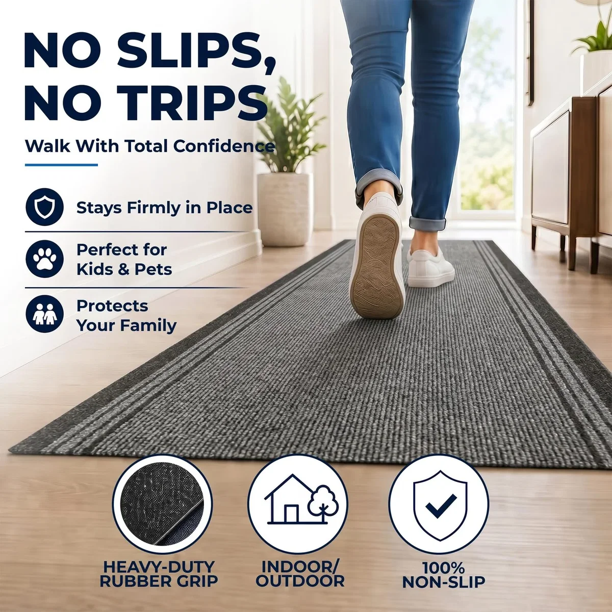 Sydney Non Slip Hallway Runner - Grey / 366cm – image 5