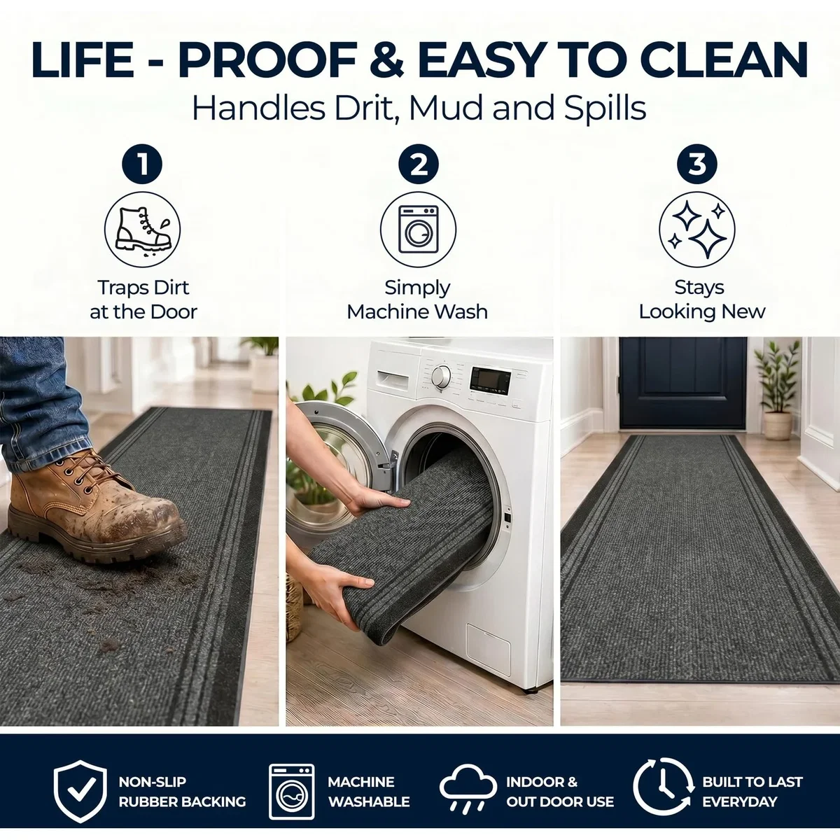 Sydney Non Slip Hallway Runner - Grey / 366cm – image 6