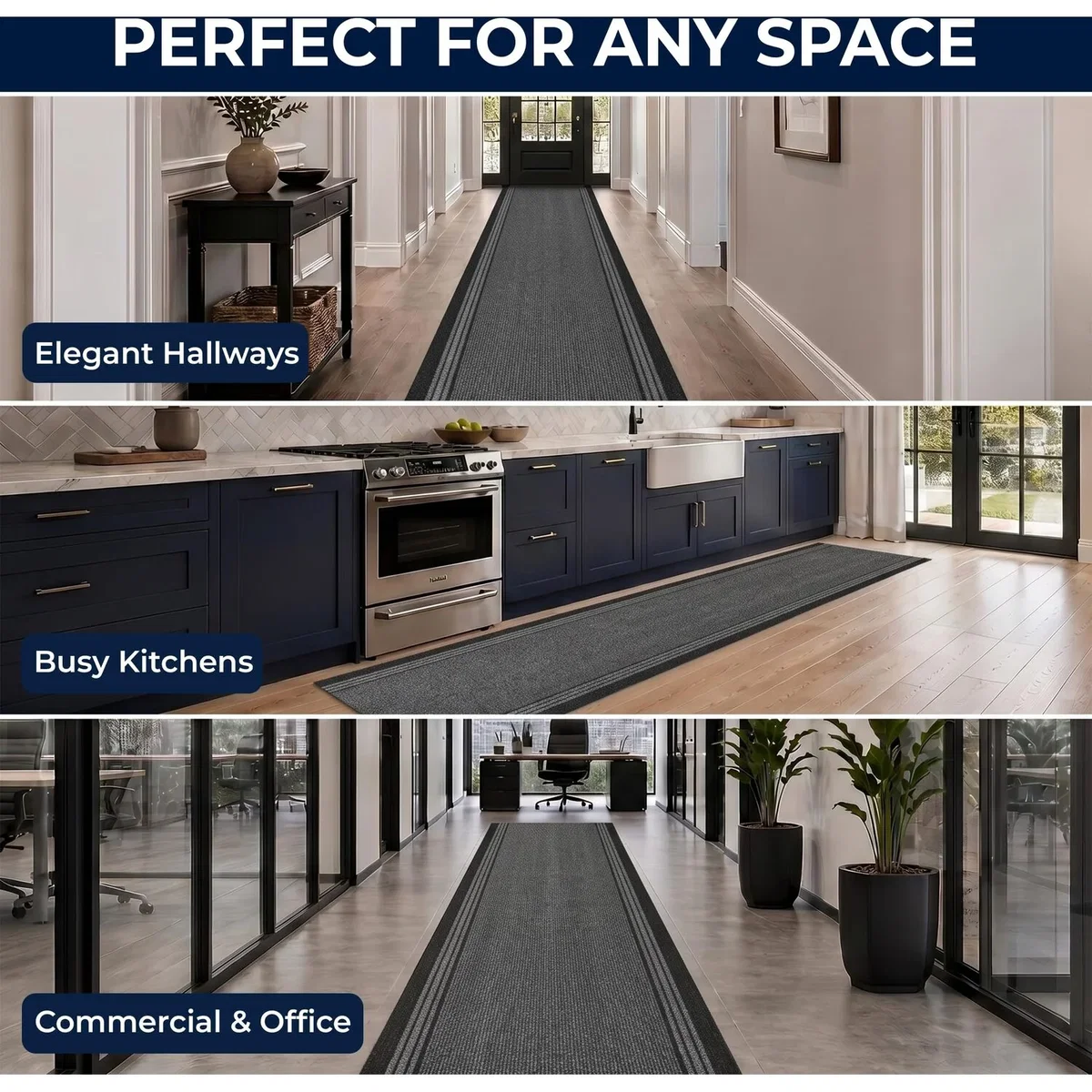 Sydney Non Slip Hallway Runner - Grey / 366cm – image 7