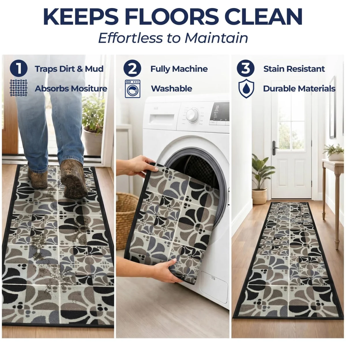 Daisy Floral Hallway Runner - Grey / 457cm – image 6