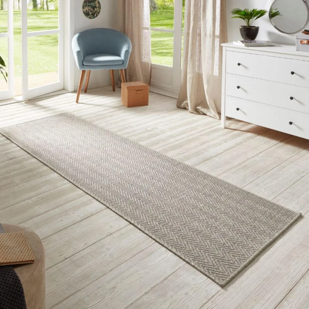 Nature Chevron Flatweave Indoor & Outdoor Runner Beige - Grey / 150.0cm – image 3