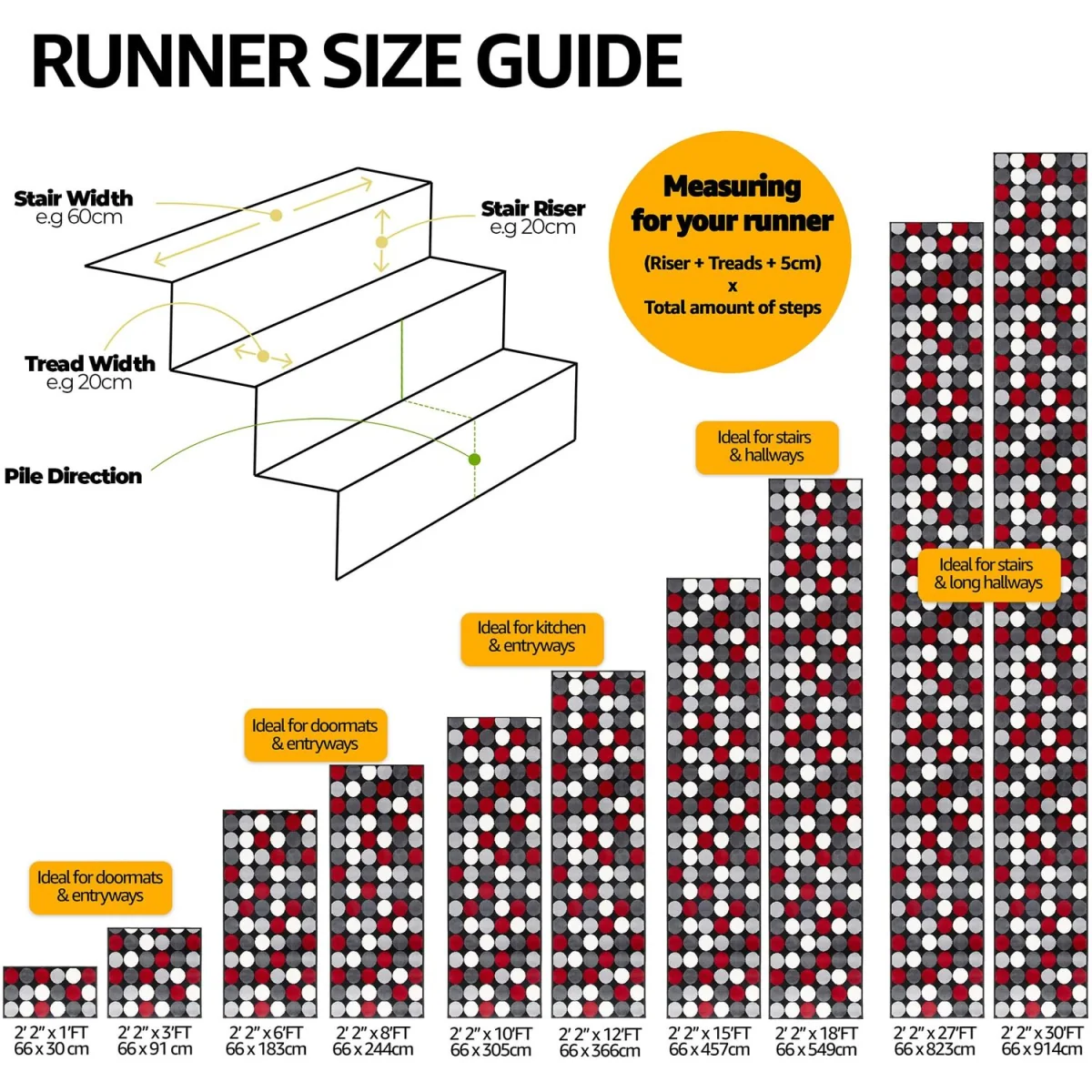Spot Print Hallway Runner - Black / 150cm – image 9