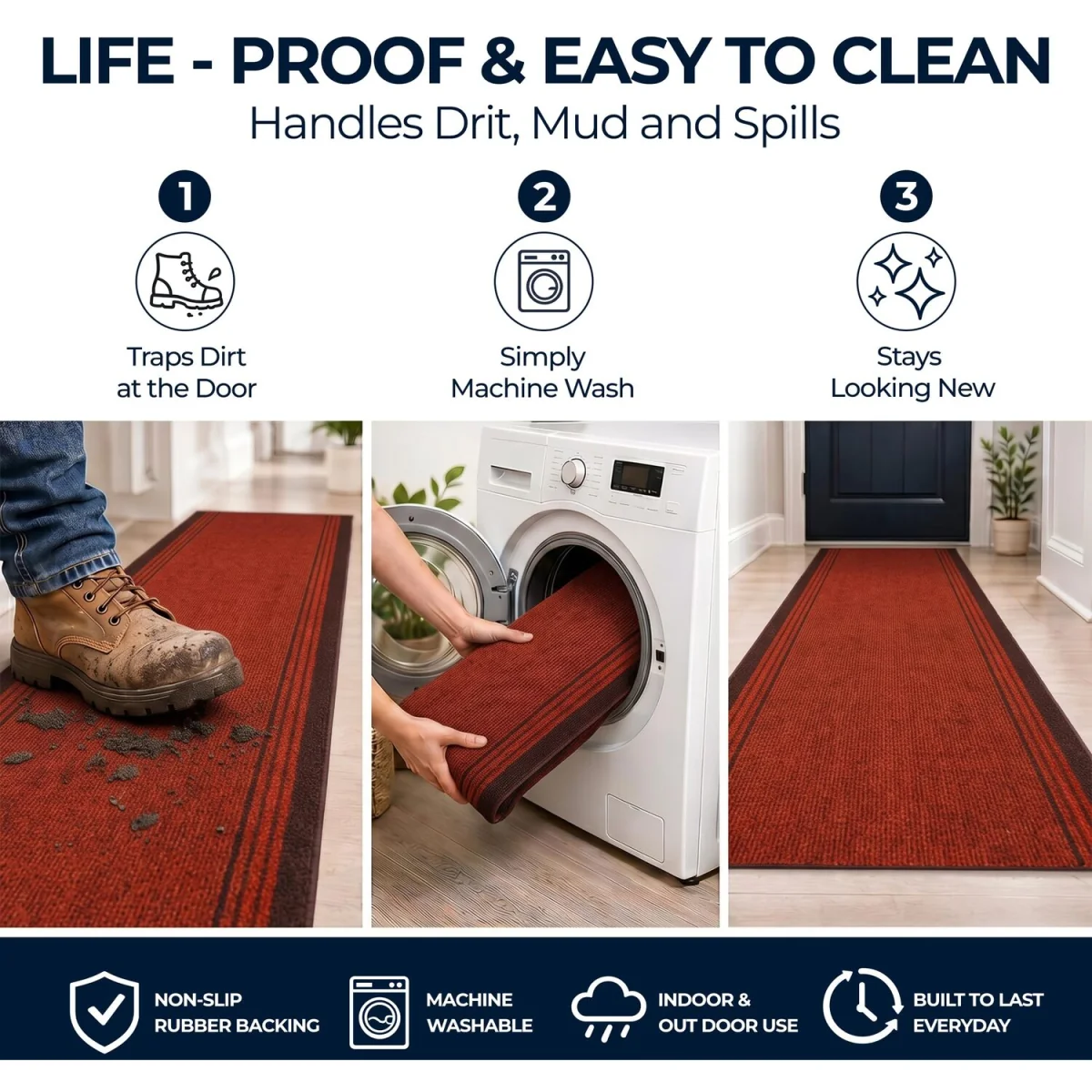 Sydney Non Slip Hallway Runner - Red / 457cm – image 6