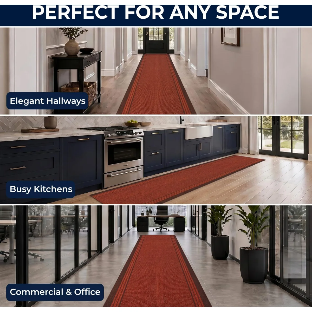 Sydney Non Slip Hallway Runner - Red / 457cm – image 7