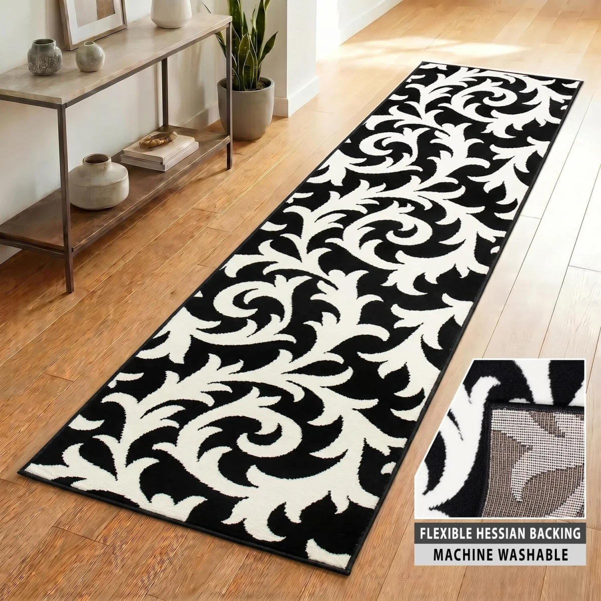 Filigree Floral Hallway Runner - Black / 450cm – image 2