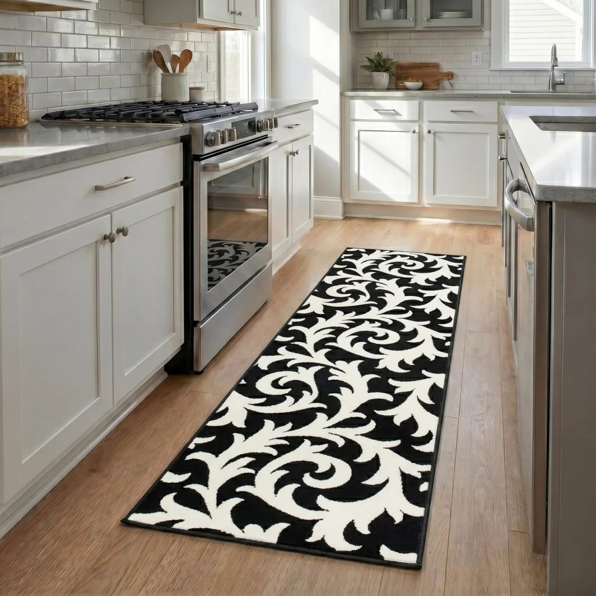 Filigree Floral Hallway Runner - Black / 450cm – image 3