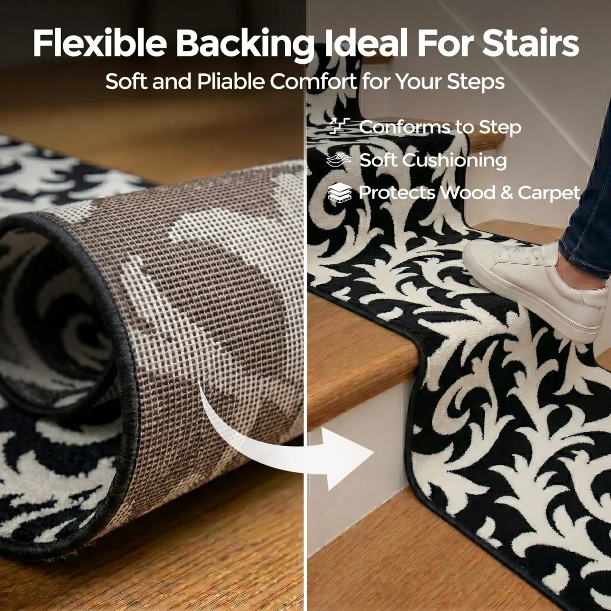 Filigree Floral Hallway Runner - Black / 450cm – image 5
