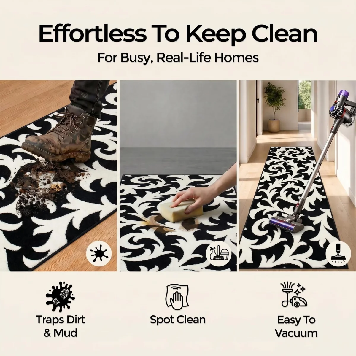 Filigree Floral Hallway Runner - Black / 450cm – image 6