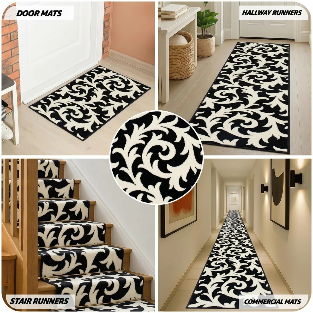 Filigree Floral Hallway Runner - Black / 450cm – image 7