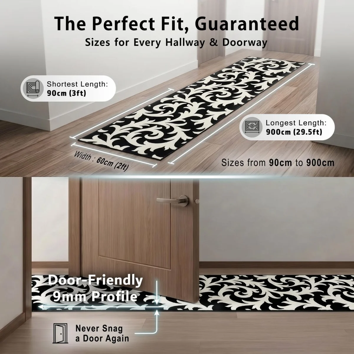 Filigree Floral Hallway Runner - Black / 450cm – image 8