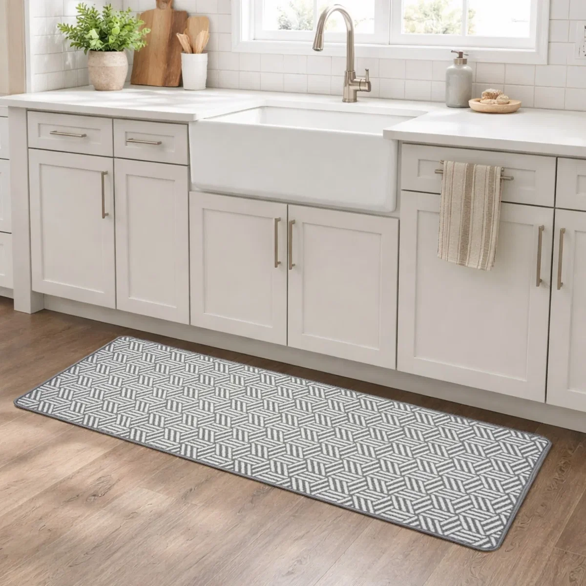 Washable Indoor Door Mat Runner with Anti-Slip Backing - Grey