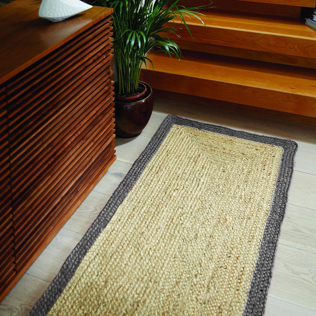 Jute Bordered Natural Fabric Hallway Runner in Grey 67x200cm – image 1