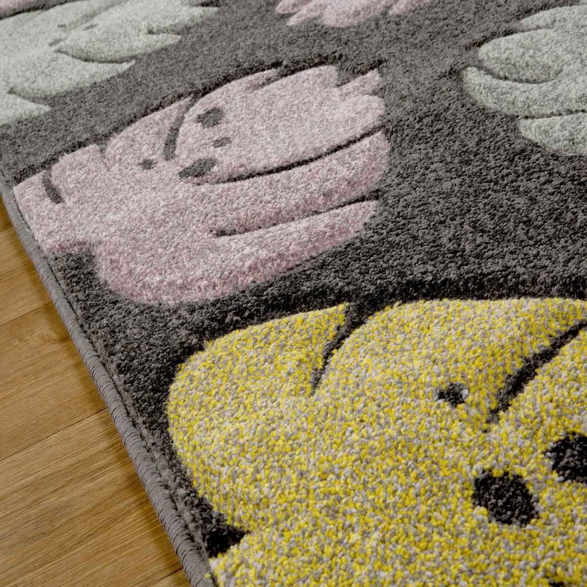 Portland 7155 D Carved Leaf Runner Rugs in Charcoal Grey Yellow Green Pink – image 1