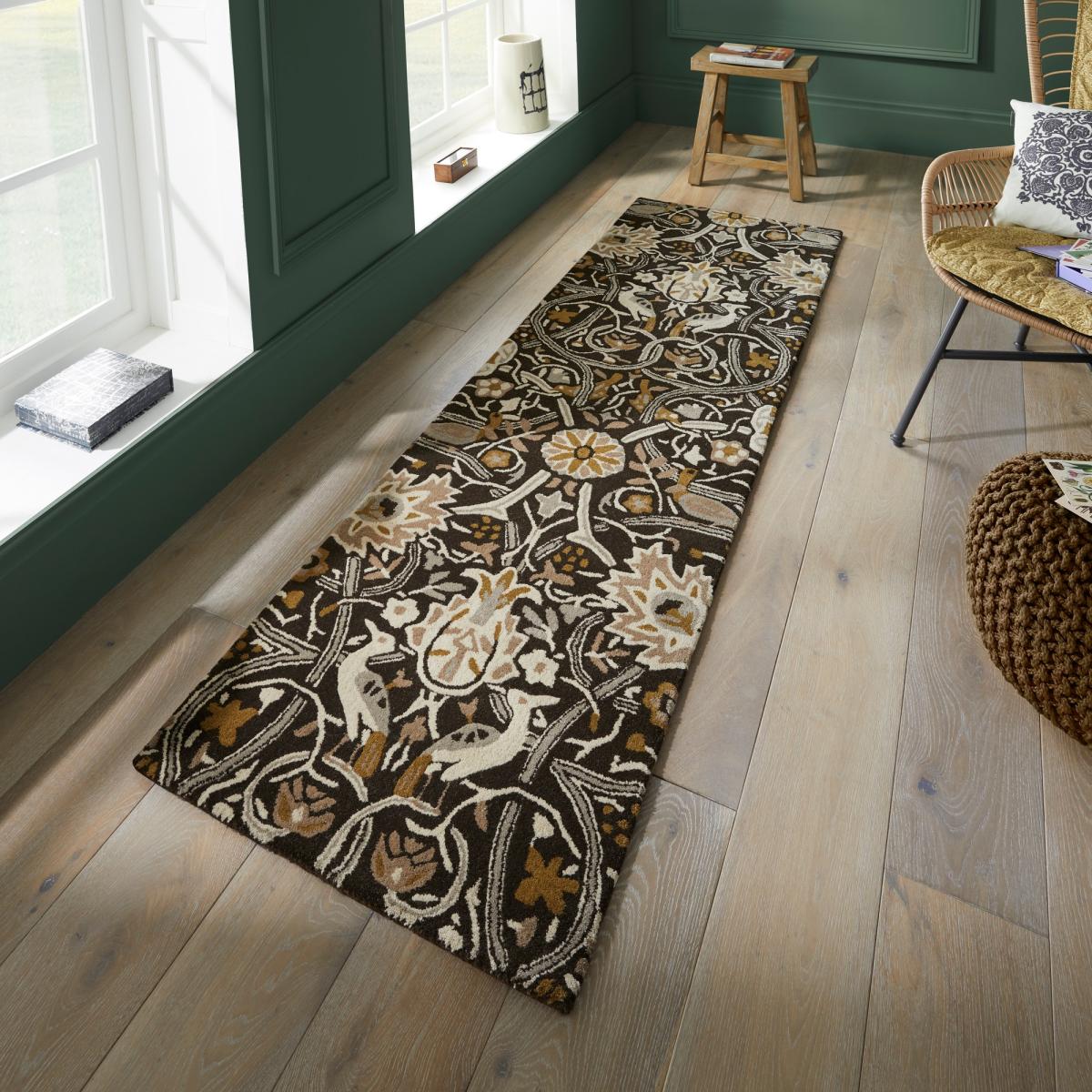 Bullerswood Runner Rugs 127305 in Charcoal Mustard By William Morris – image 1