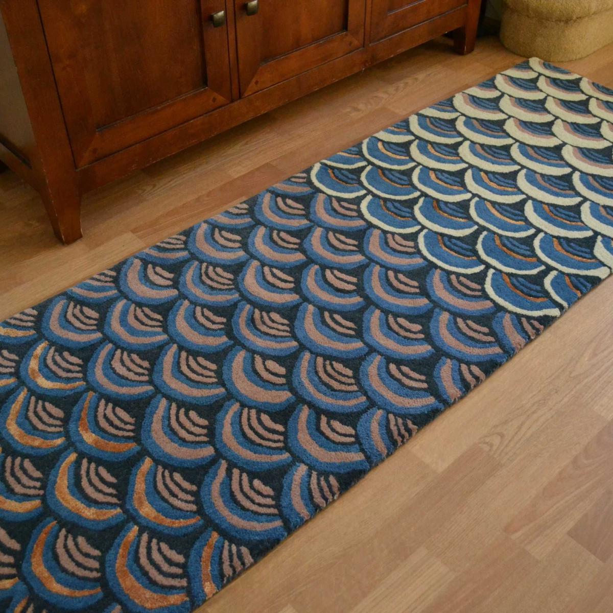 Masquerade Geometric Scale Wool Runner Rugs 16008 by Ted Baker in Blue – image 2