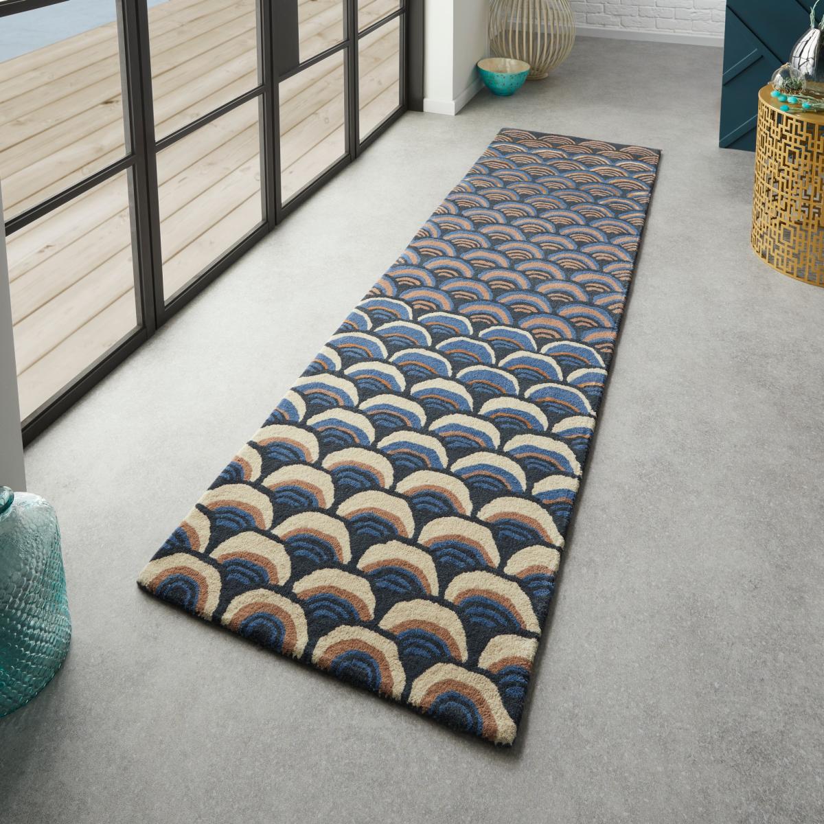 Masquerade Geometric Scale Wool Runner Rugs 16008 by Ted Baker in Blue – image 1