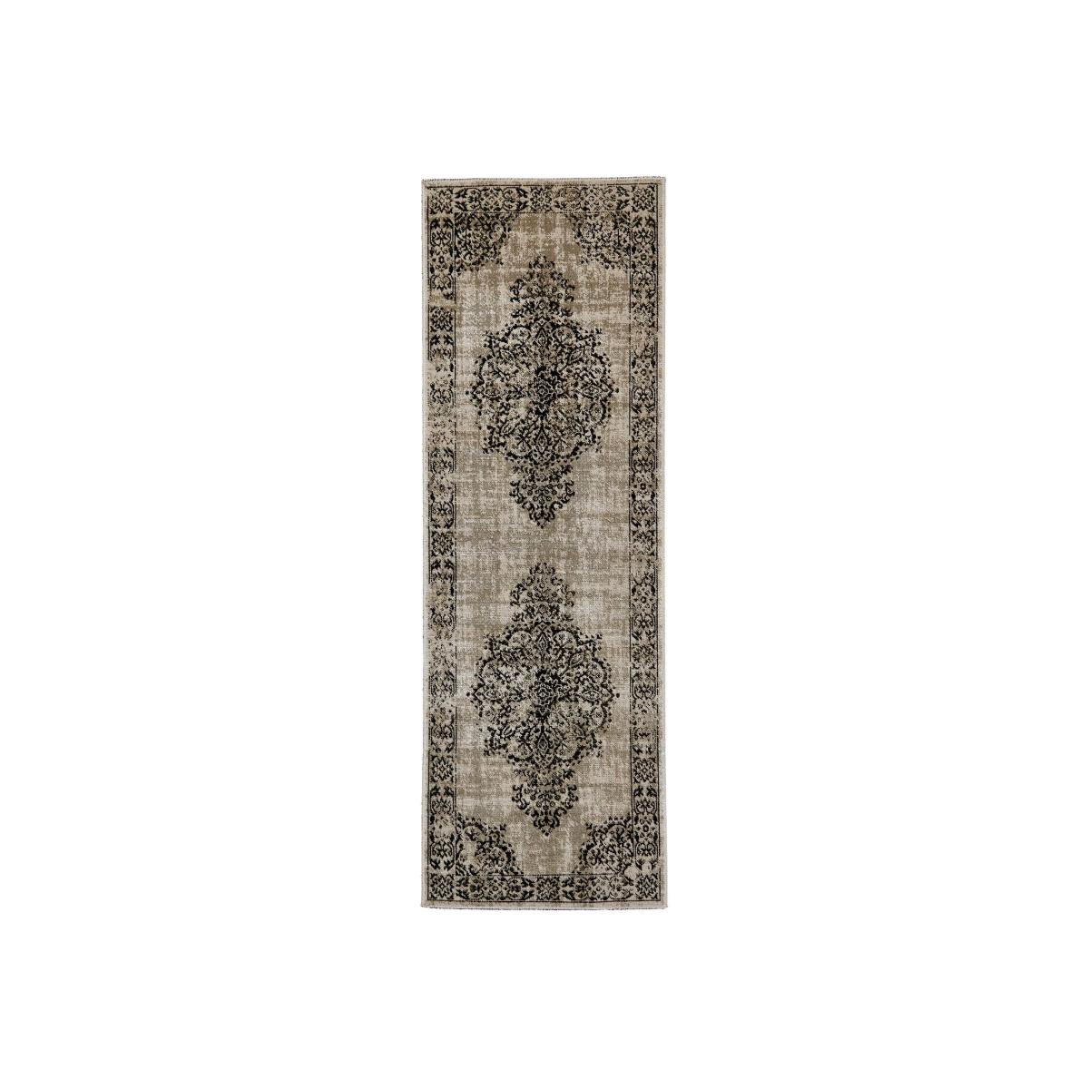 Saville Traditional Medallion Outdoor Runner Rugs in Grey Black