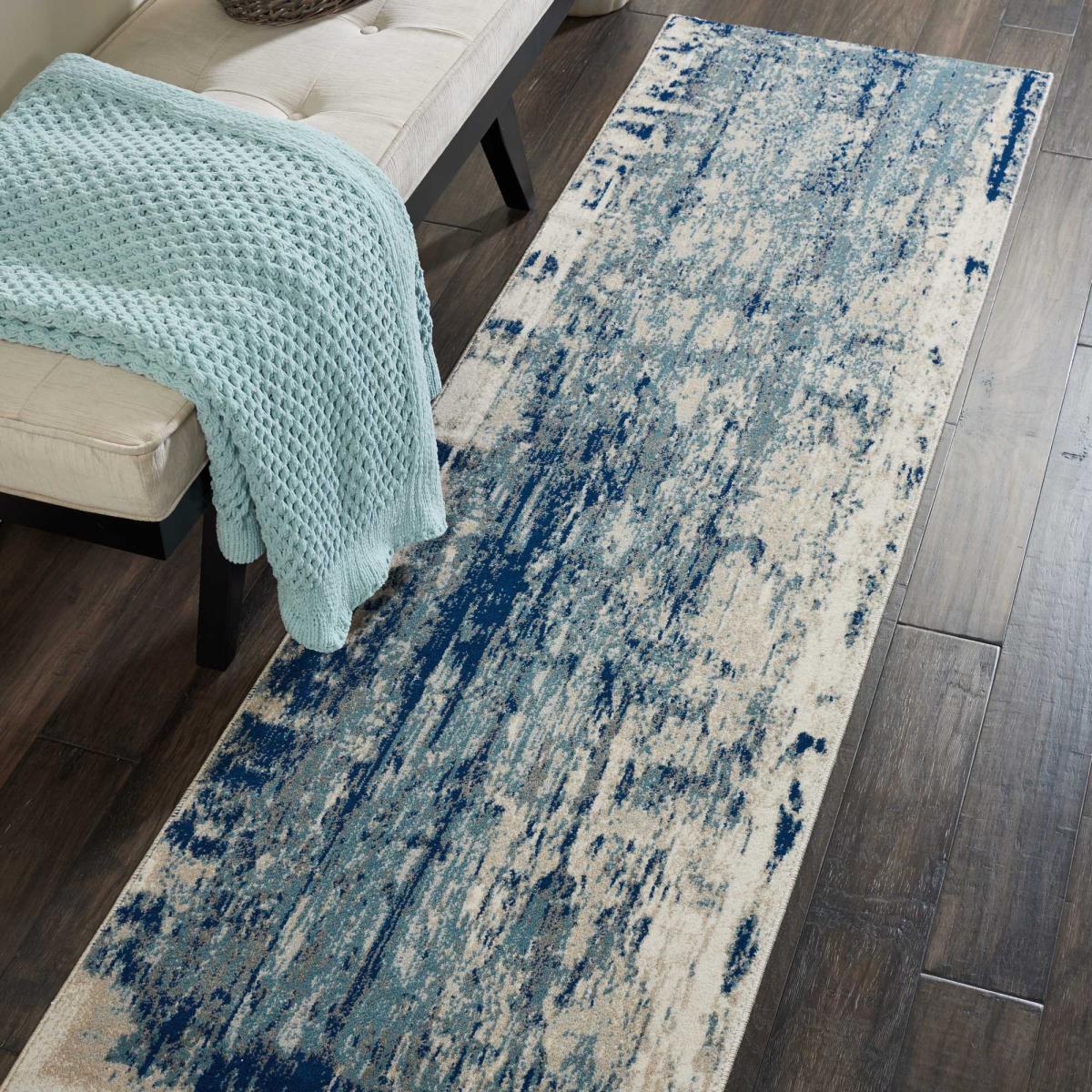 Maxell MAE16 Abstract Runner Rugs by Nourison in Ivory Blue – image 1