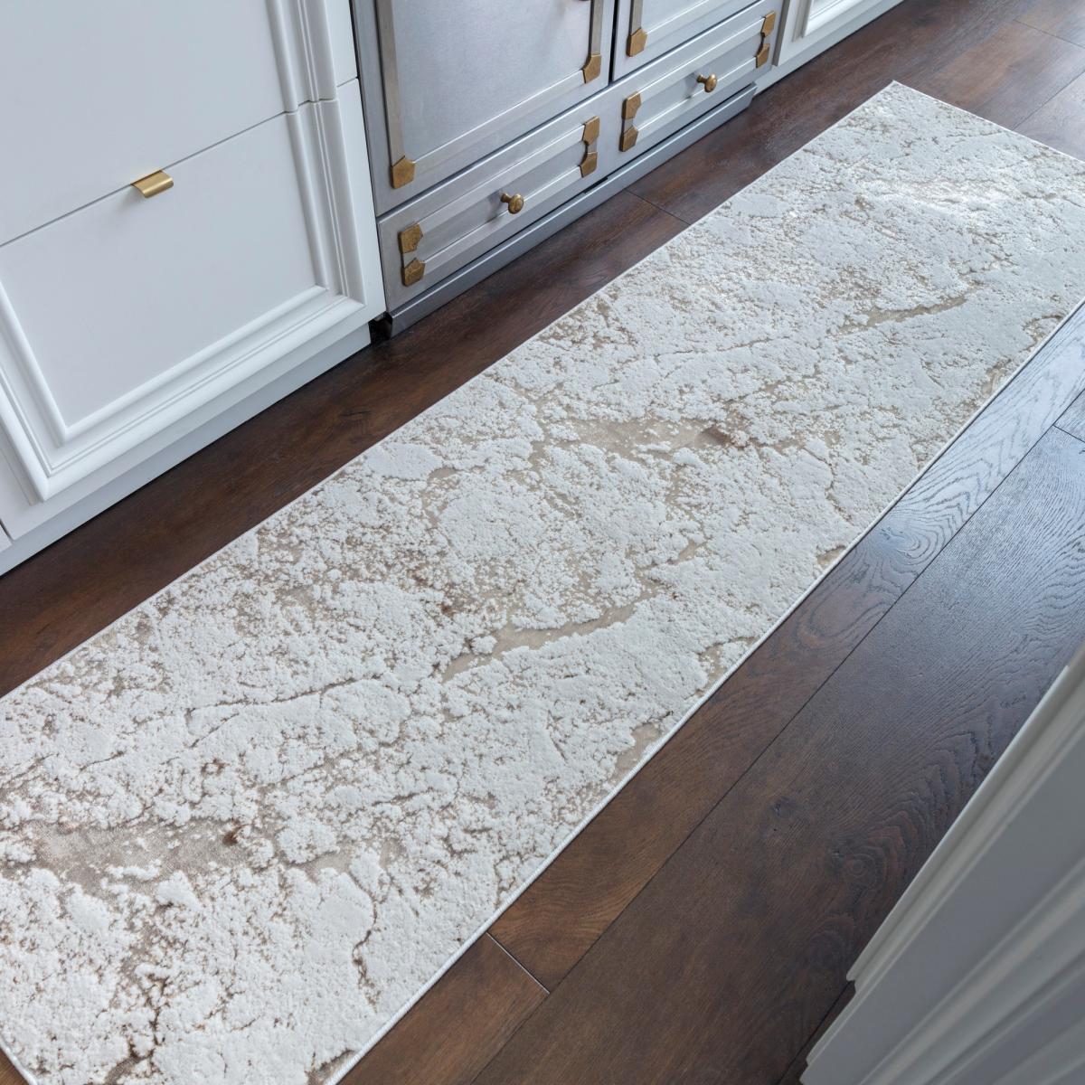 Aurora Strata AU16 Marble Runner Rugs in Metallic Beige Bronze and Grey – image 1