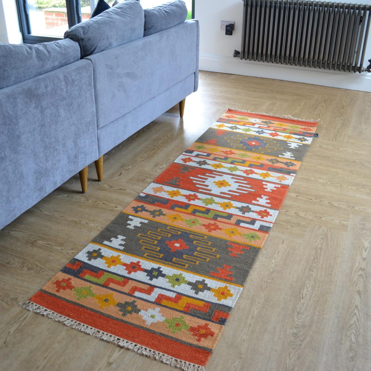 Hippie Kelim 03 Traditional Tribal Orange Red Multi Wool Runner&nbsp;70x240cm – image 2