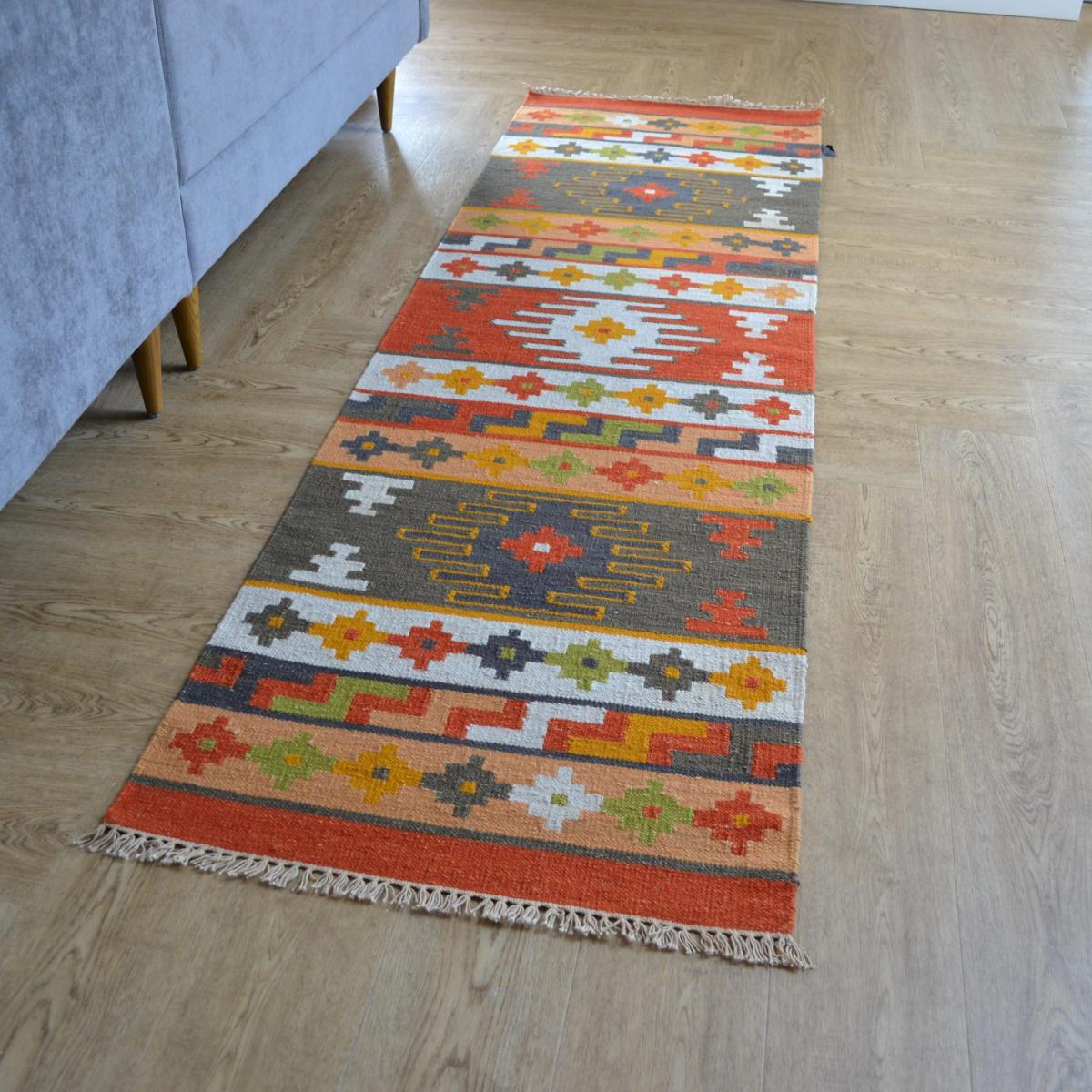 Hippie Kelim 03 Traditional Tribal Orange Red Multi Wool Runner&nbsp;70x240cm – image 3
