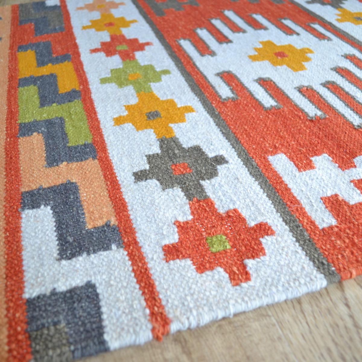 Hippie Kelim 03 Traditional Tribal Orange Red Multi Wool Runner&nbsp;70x240cm – image 4