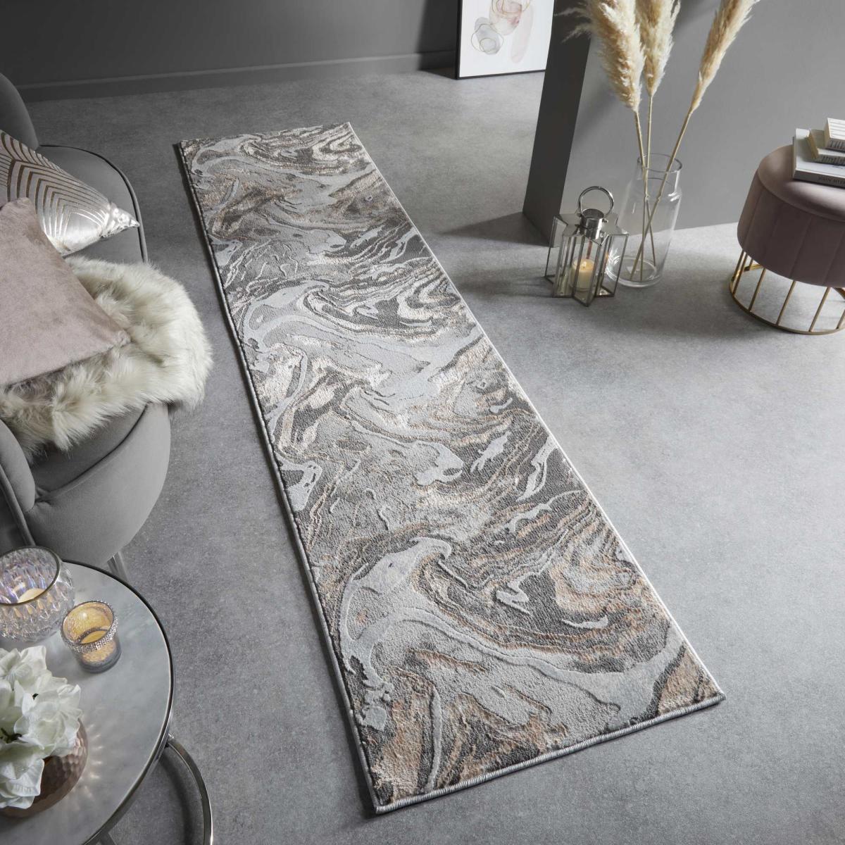 Marbled Modern Abstract Hallway Runner Rugs in Blush Pink