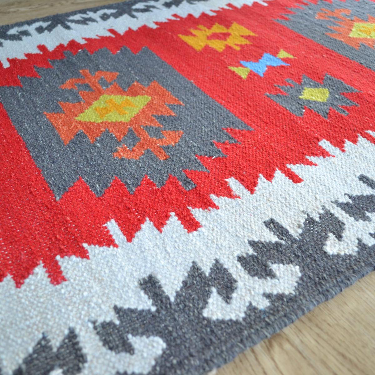 Hippie Kelim 02 Traditional Tribal Red and White Wool Runner 70x240cm – image 4