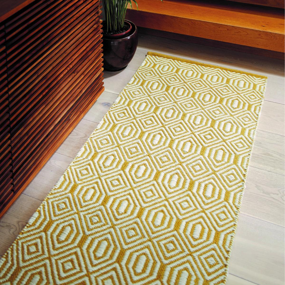 Flatweave Geo Hallway Runners in Ochre Yellow Cream – image 1