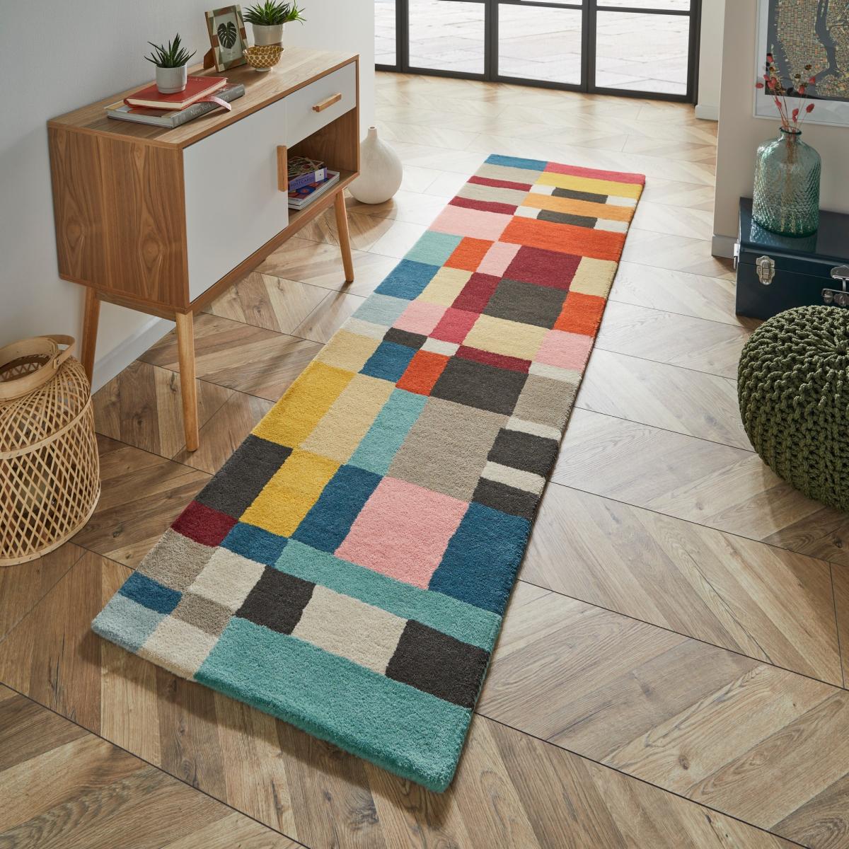 Estella Domino Geometric Wool Runner Rugs in 83901 Multi – image 2