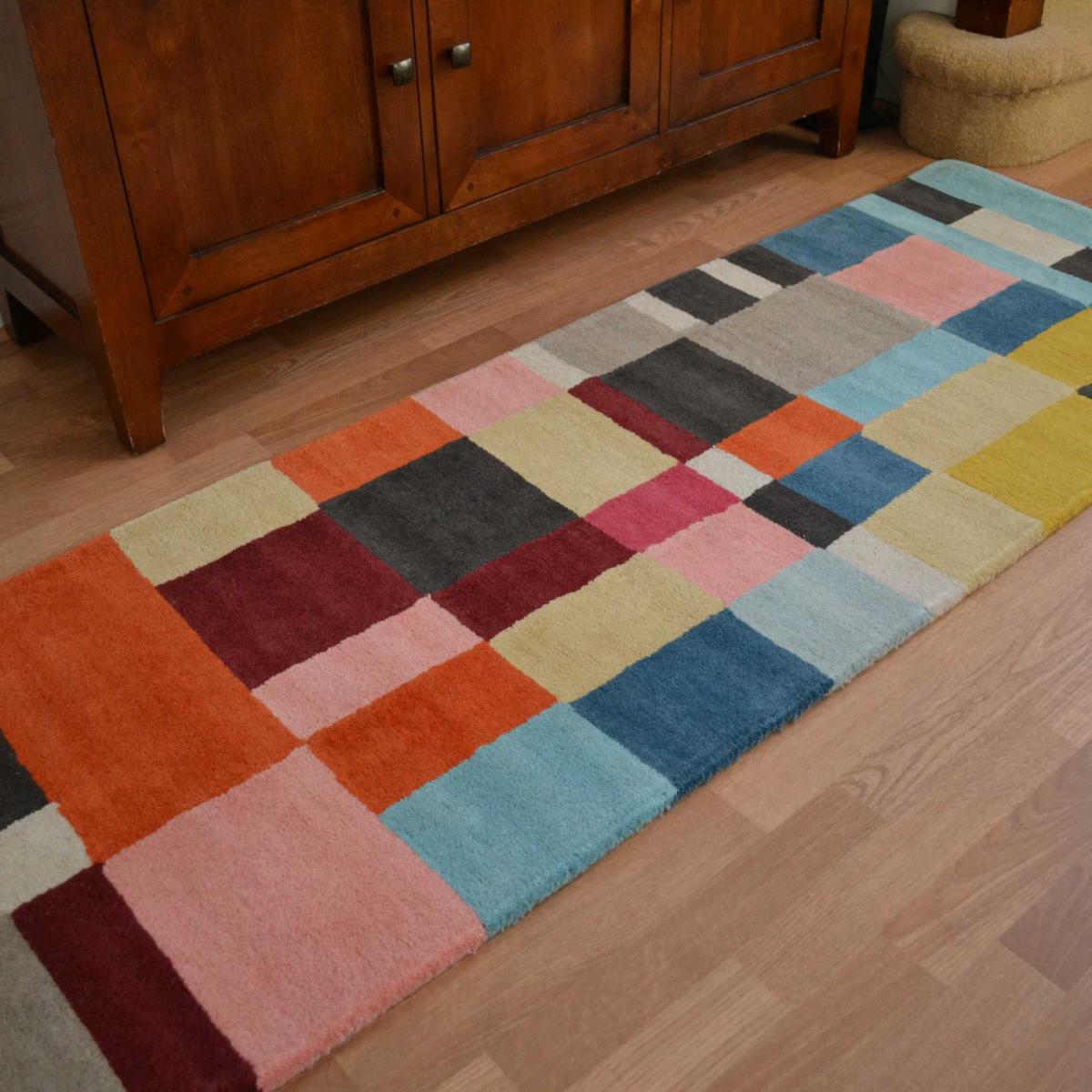 Estella Domino Geometric Wool Runner Rugs in 83901 Multi – image 1