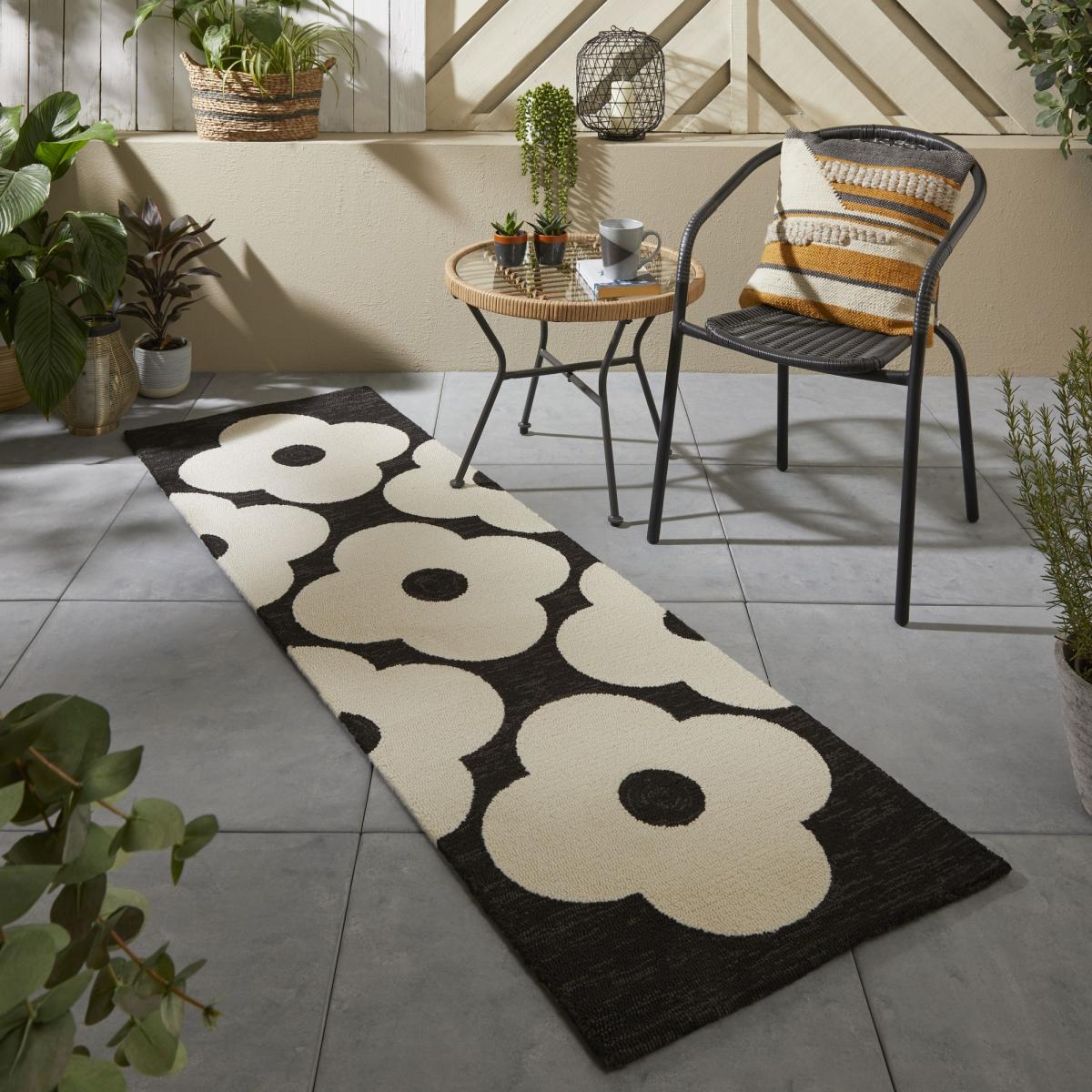 Spot Flower indoor outdoor Runner 460805 in Black by Orla Kiely