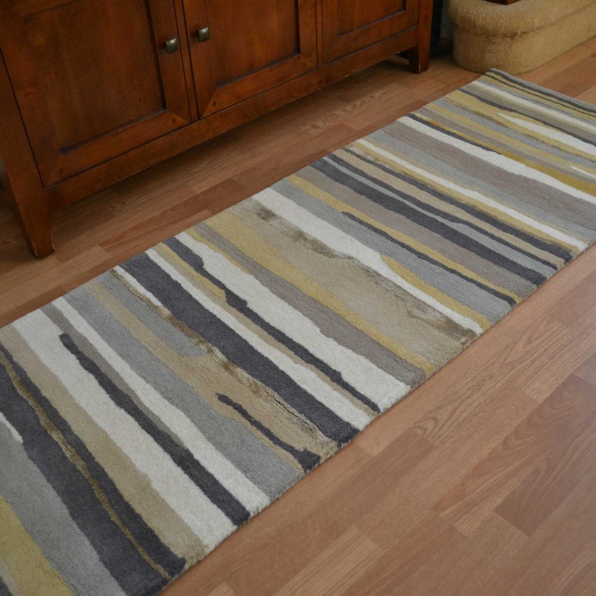 Elsdon Stripe Wool Runner Rugs 44006 in Linden Yellow by Sanderson – image 2